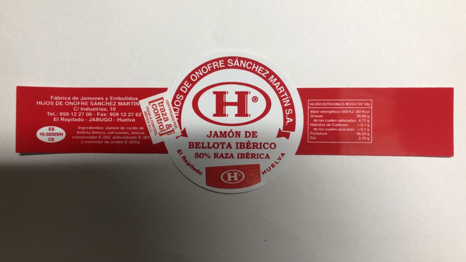 Jamón de Bellota ibérico 50% raza ibérica, Hijos Onofre elaborado en Huelva - foto 2